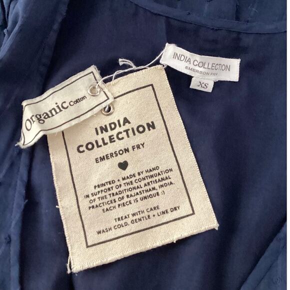 Emerson Fry India Collection Bishop Sleeve Dress In Dot Stripe Maritime Organic - Picture 11 of 13